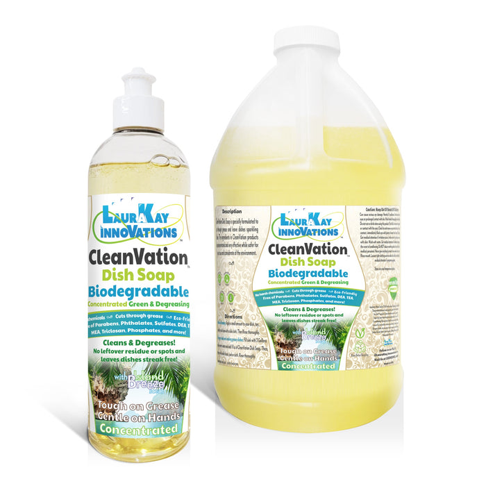 Natural Dish Soap - CleanVation™ 16 fl oz with 64 fl oz Refill Bundle: Concentrated Biodegradable Green Premium Liquid Dish Soap