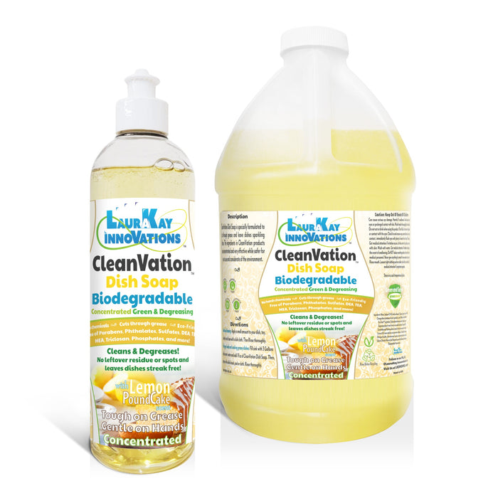 Natural Dish Soap - CleanVation™ 16 fl oz with 64 fl oz Refill Bundle: Concentrated Biodegradable Green Premium Liquid Dish Soap