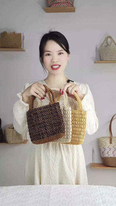 Christmas Sale Handmade Wooden Bead Woven Bag Ladies Summer Niche Design Portable commuter small square bag