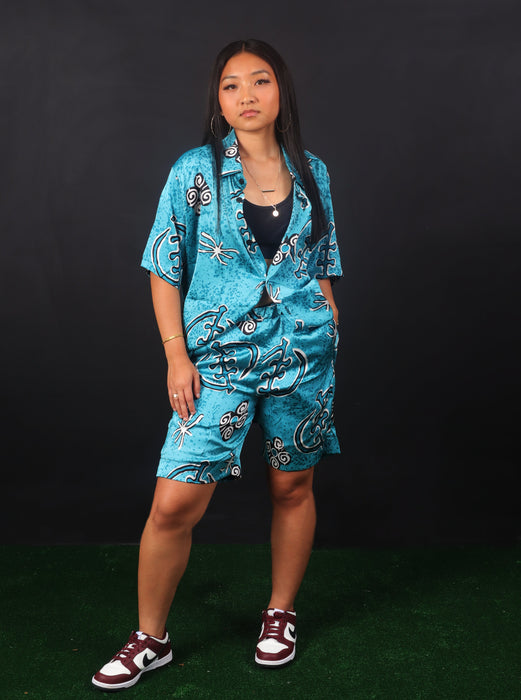 Nyame Silk Shirt and shorts