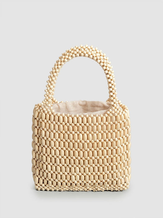 Christmas Sale Handmade Wooden Bead Woven Bag Ladies Summer Niche Design Portable commuter small square bag