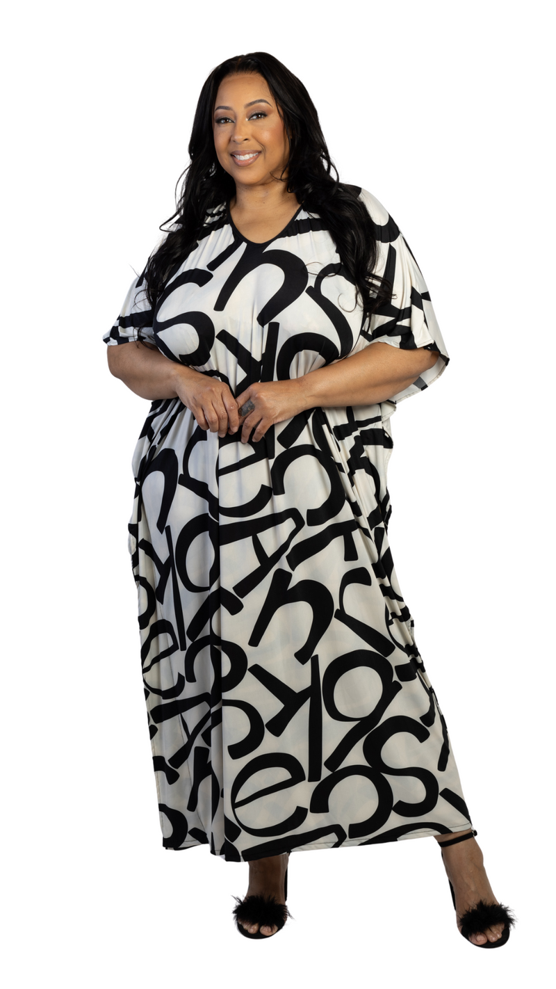 Abstract Typography Print Maxi Kaftan