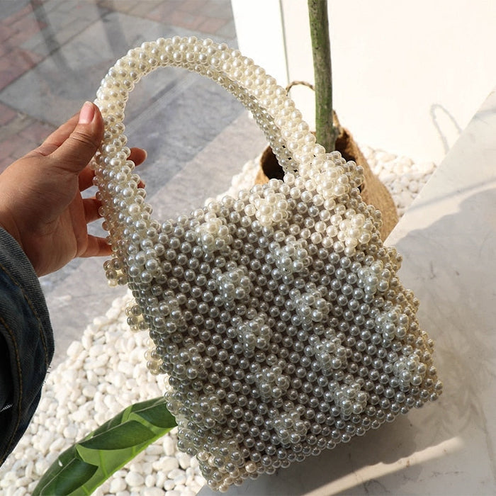 Handmade Pearl Lady Tote Luxury Handbags Small Box Evening Bag Top-handle Purse