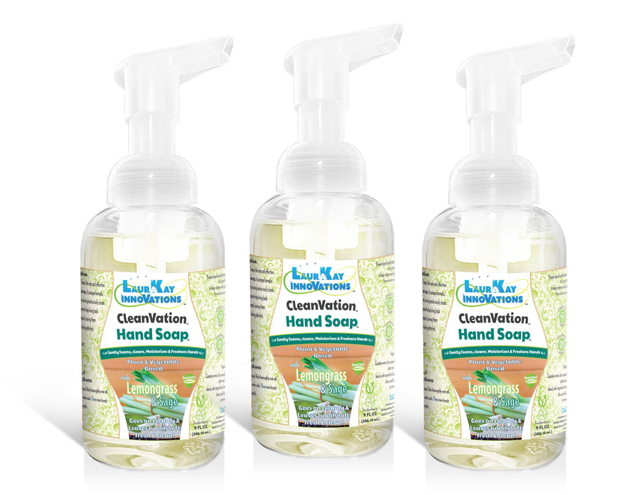 CleanVation HandSoap™ 3 Pack (10.5 fl oz Each): Green Plant Based Gentle Foaming Hand Soap