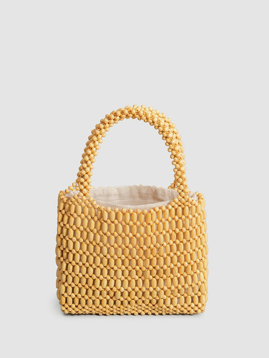 Christmas Sale Handmade Wooden Bead Woven Bag Ladies Summer Niche Design Portable commuter small square bag