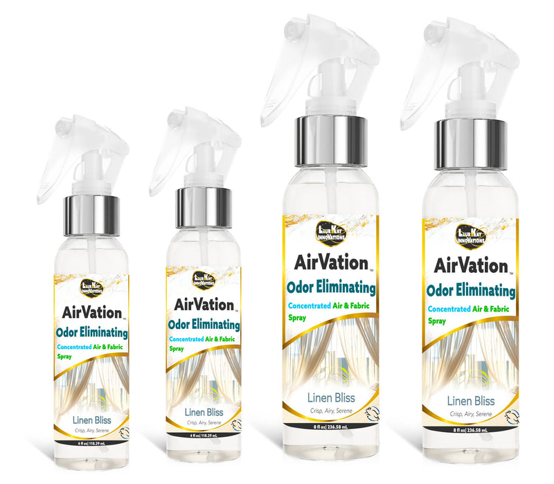 Odor Eliminating Air Freshener - AirVation™ The Safe Anywhere Deodorizer Concentrated Odor Binding Air Freshener for Fabrics & Air - 4 Pack Two 4 fl oz and Two 8 fl oz