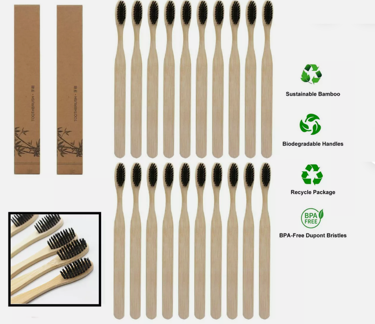 BAMBOO TOOTH BRUSH WITH CHARCOAL BRISTLES - ITEM CODE: 740111929035