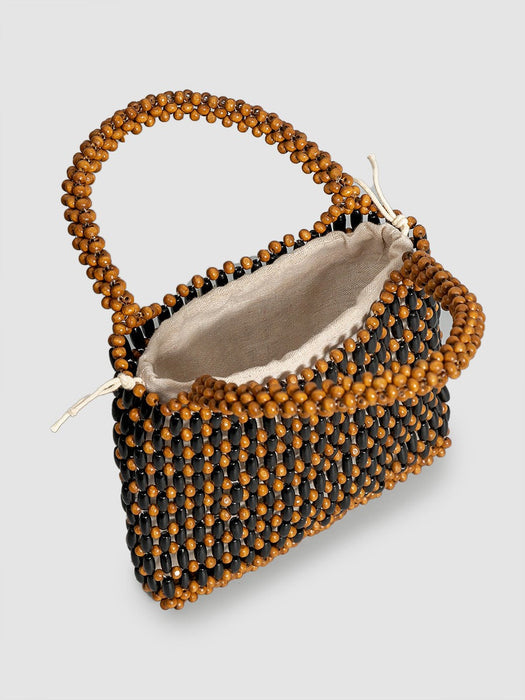 Christmas Sale Handmade Wooden Bead Woven Bag Ladies Summer Niche Design Portable commuter small square bag