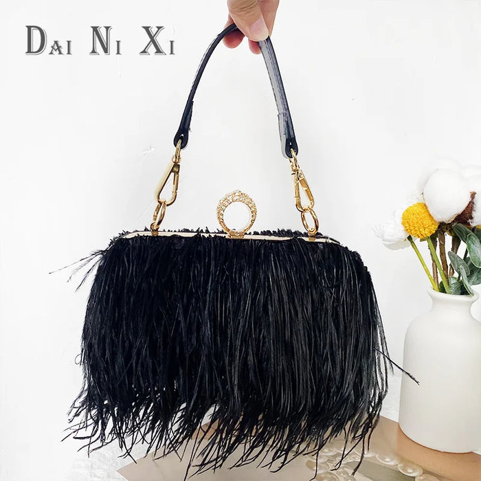 Ostrich Fuax Fur Feather Wallet Clutch Bag