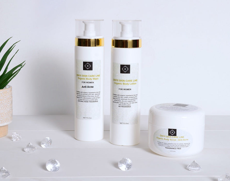 THREE STEP ANTI-ACNE SYSTEM - Nourishing Body Wash, Scrub and Lotion - Fragrance Free - for WOMEN -  ITEM CODE: 647535948225