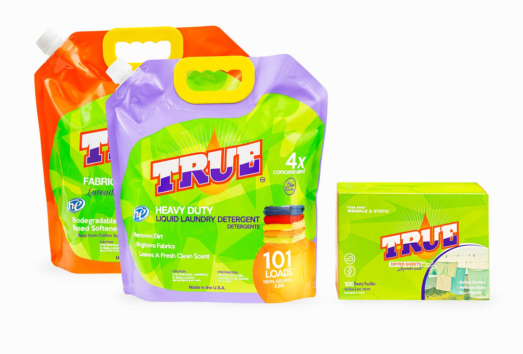 1 True Laundry Detergent + 1 Plant Based Fabric Softener • 101 Load Combo + True Laundry Dryer Sheet - 100 Count