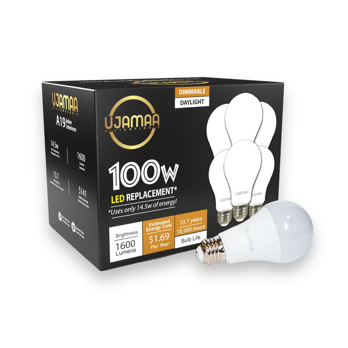 Ujamaa 100w Watt Equivalent LED Dimmable Light Bulbs (Daylight White) - 6-Pack