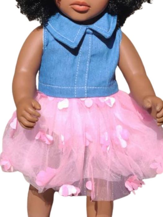 Pink Denim Tutu Dress & Bow - For 18" dolls: Outfit Only